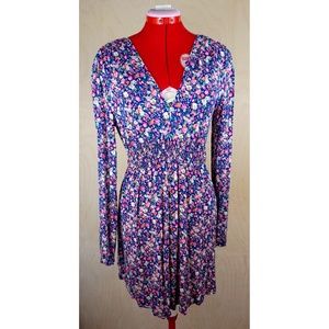 ASOS DESIGN Long Sleeve Mini dress with Shirred Waist in Ditsy Print